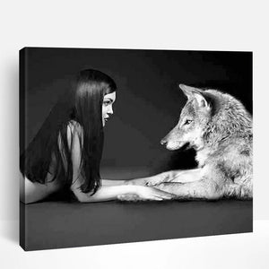 Girl and Fox in Black & White | Paint By Numbers