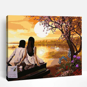 Couple Sitting Under Sunset | Paint By Numbers