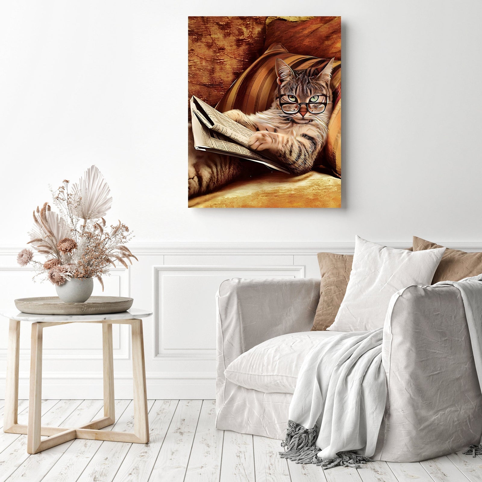 Cat Reading Time | Diamond Painting Displayed as Home Decor