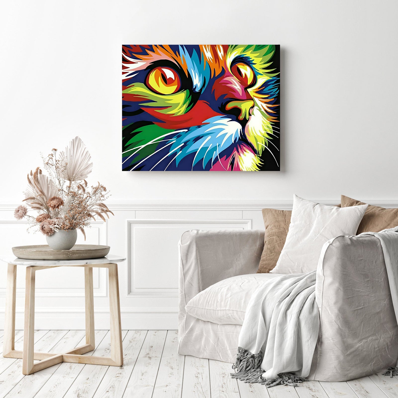 Rainbow Cat | Diamond Painting Displayed as Home Decor