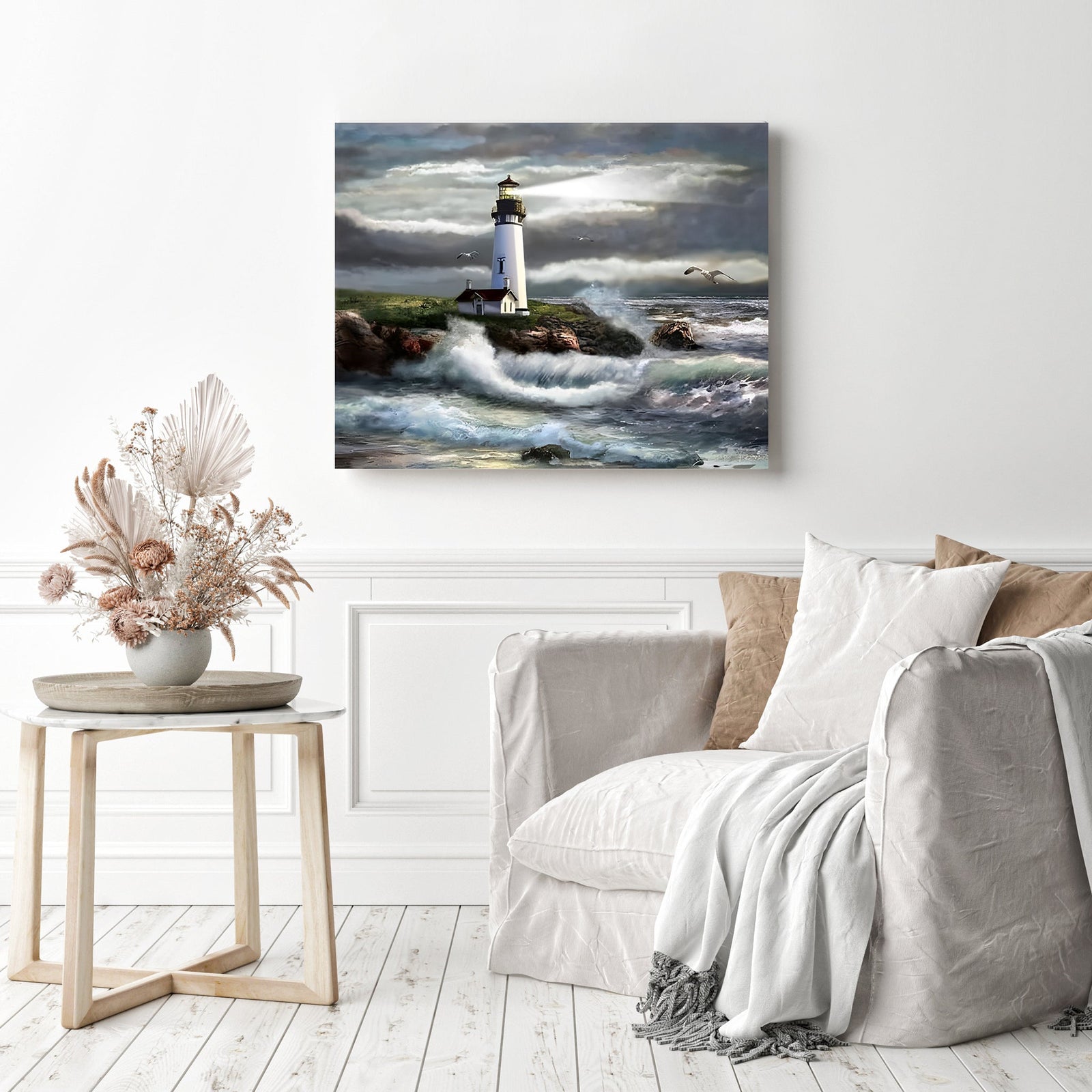 Lighthouse Beam of Hope | Diamond Painting Displayed as Home Decor