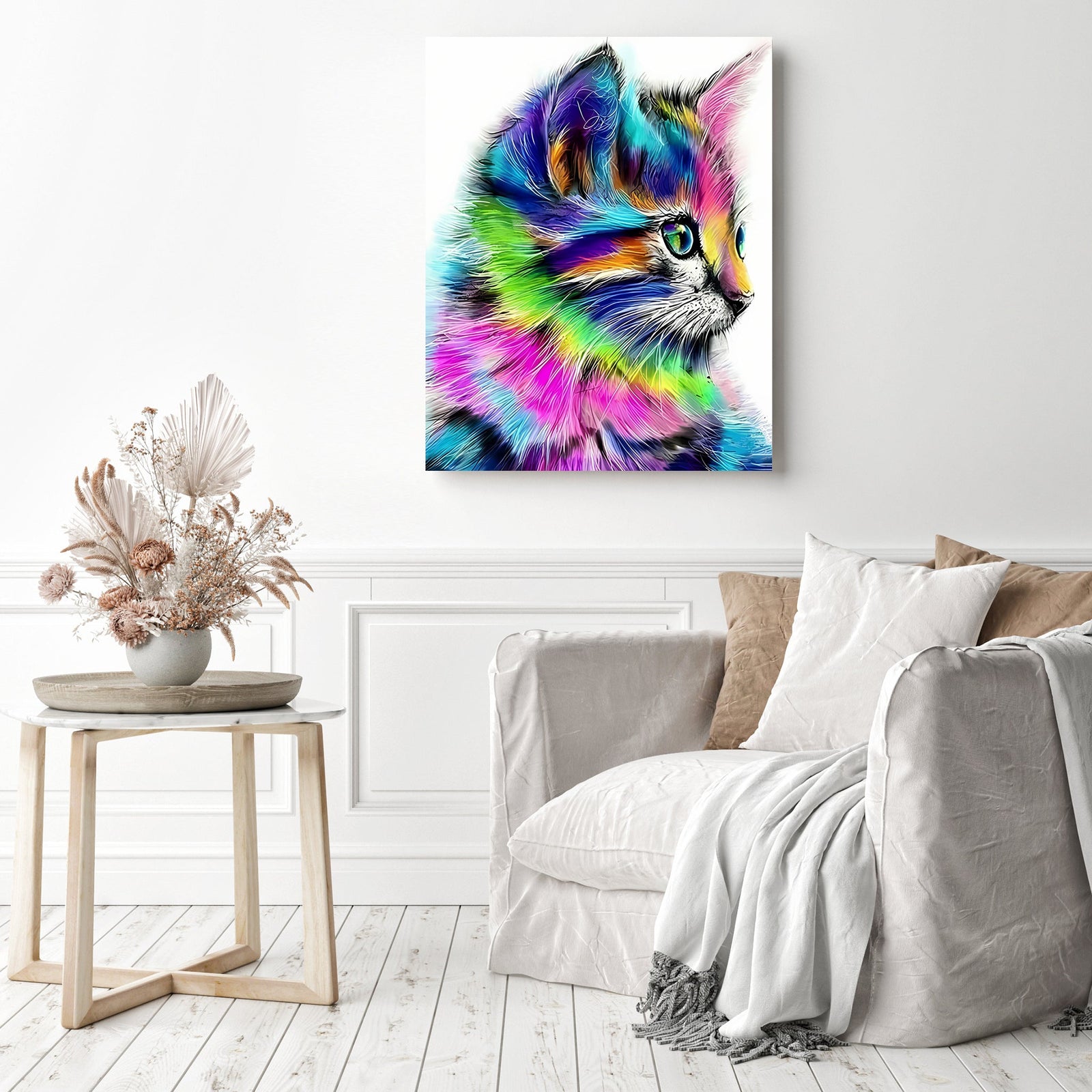 Kaleidoscope Kitty | Diamond Painting Displayed as Home Decor