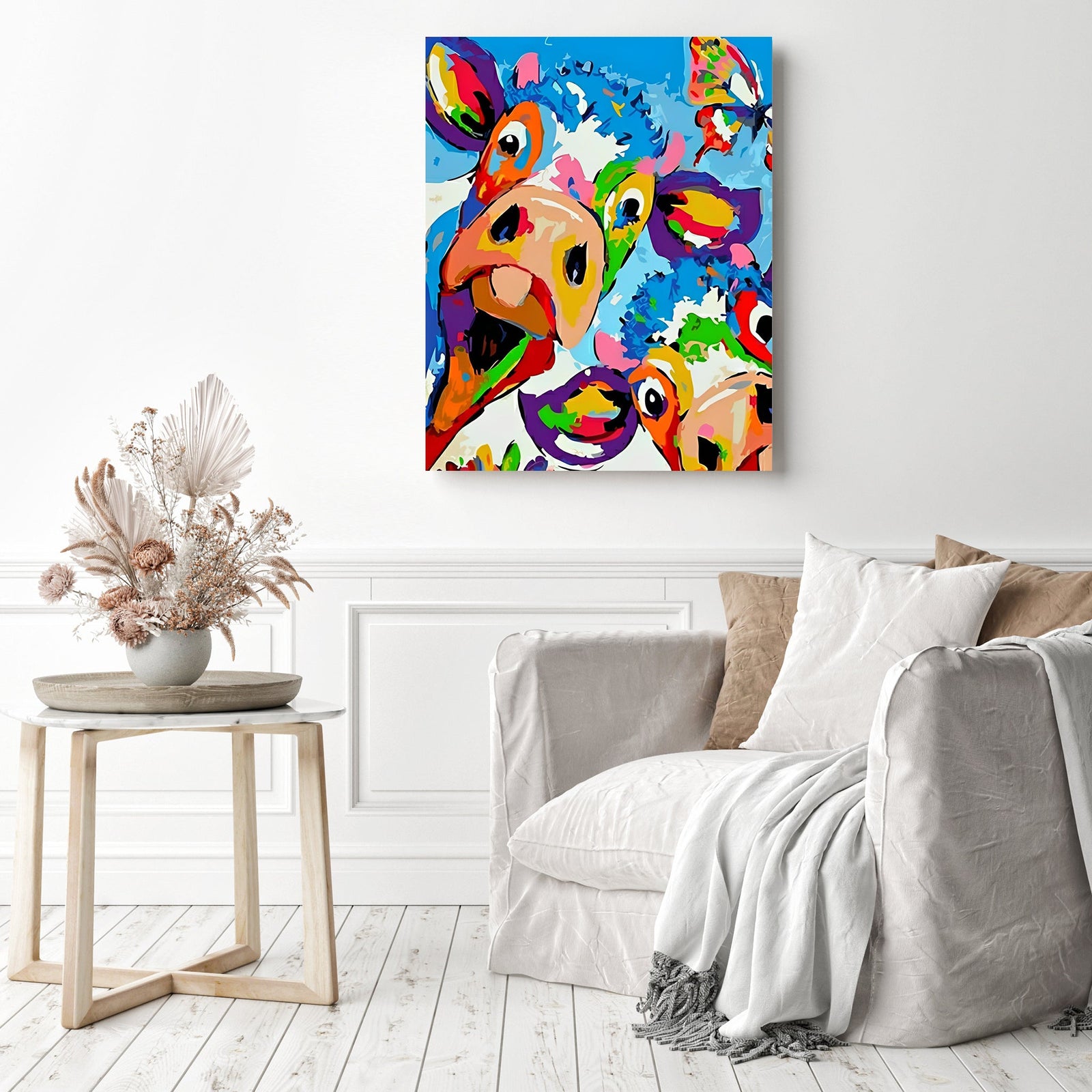 Exotic Colorful Cows | Diamond Painting Displayed as Home Decor