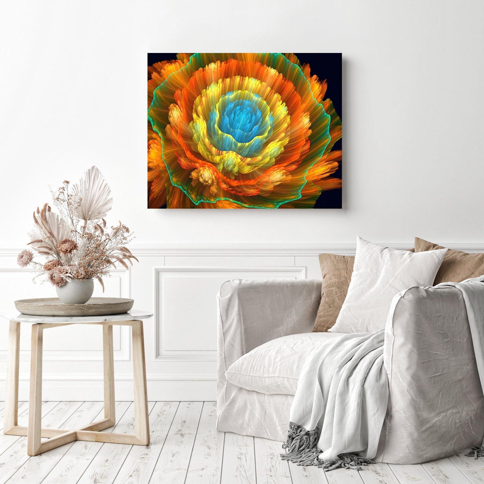 Abstract Floral Radiance | Diamond Painting Displayed as Home Decor