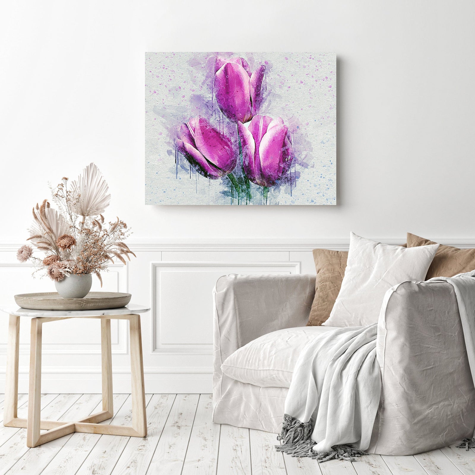 Purple Watercolor Flowers | Diamond Painting Displayed as Home Decor