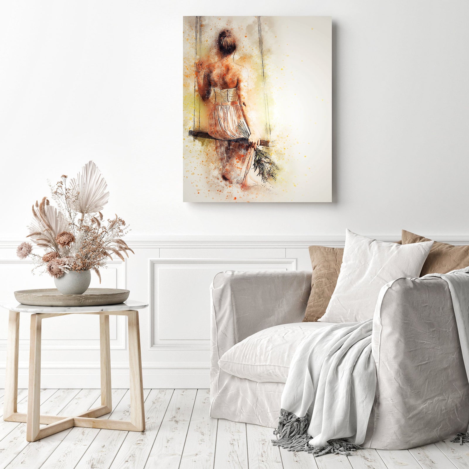 Girl on the Swing | Diamond Painting Displayed as Home Decor