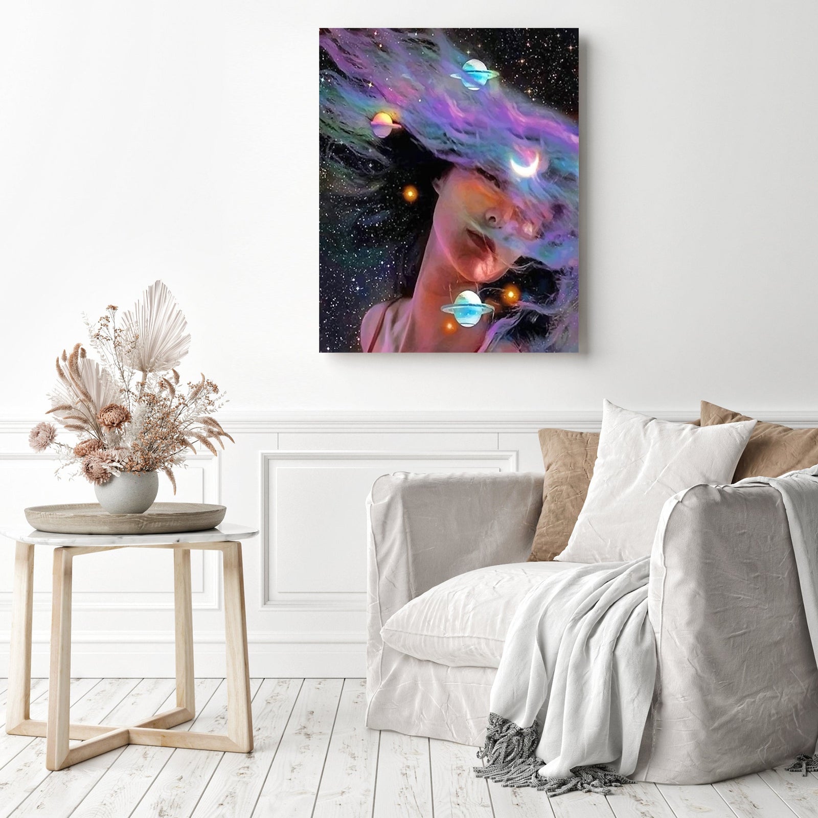 Colorful Space Girl | Diamond Painting Displayed as Home Decor