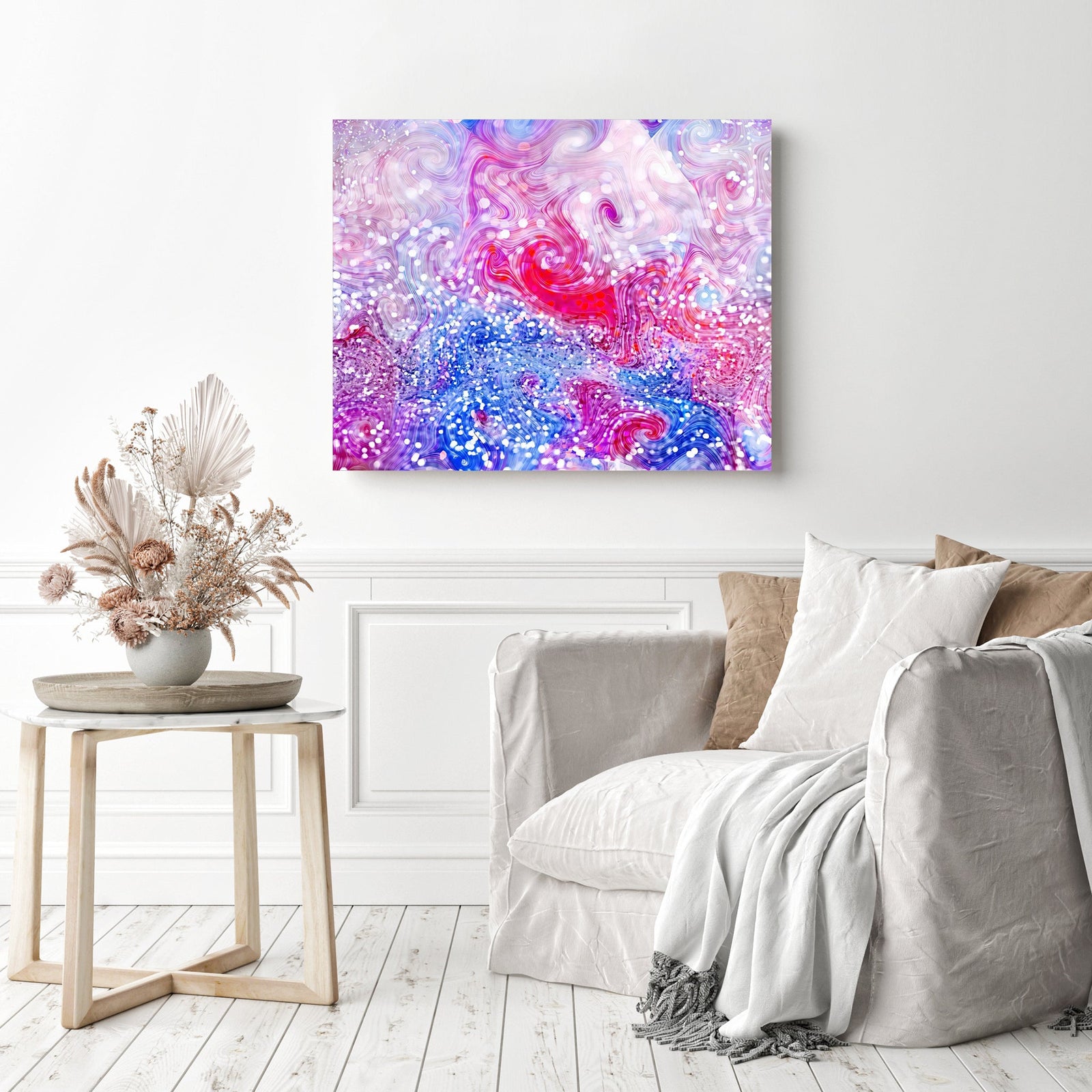 Sparkle Glitter Swirl | Diamond Painting Displayed as Home Decor