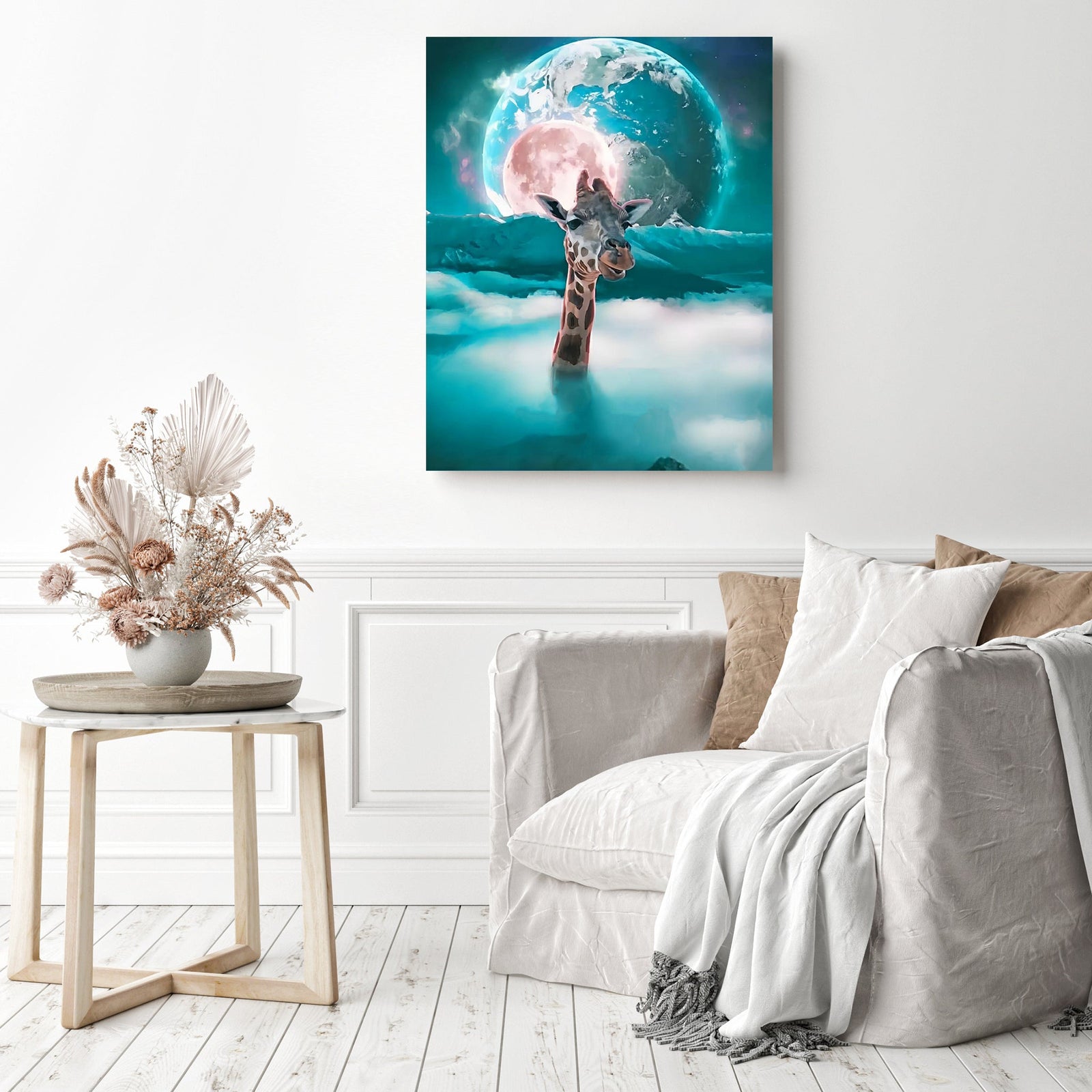 Moon Giraffe | Diamond Painting Displayed as Home Decor