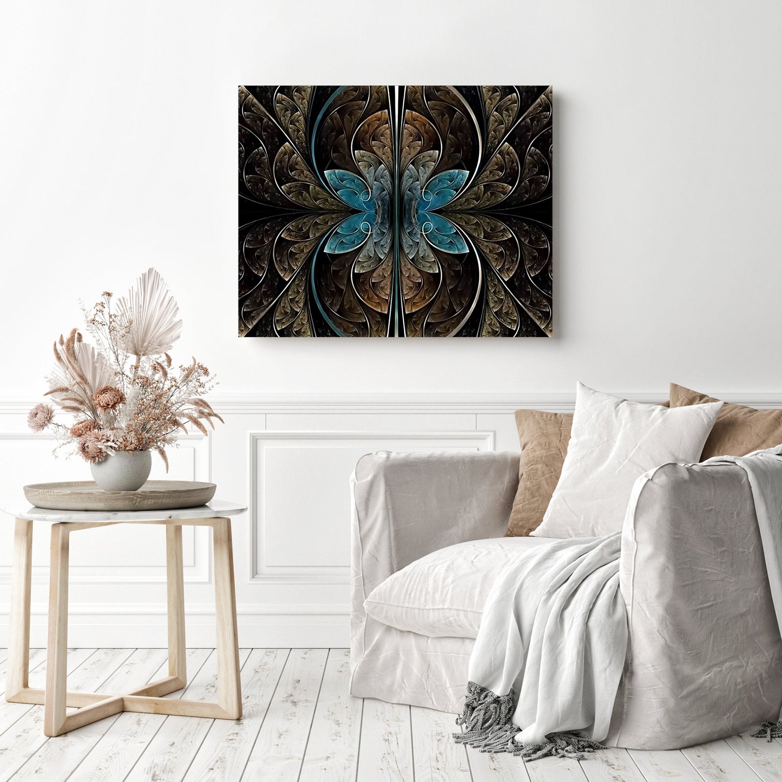 Multicolored Symmetrical Fractal Pattern | Diamond Painting Displayed as Home Decor