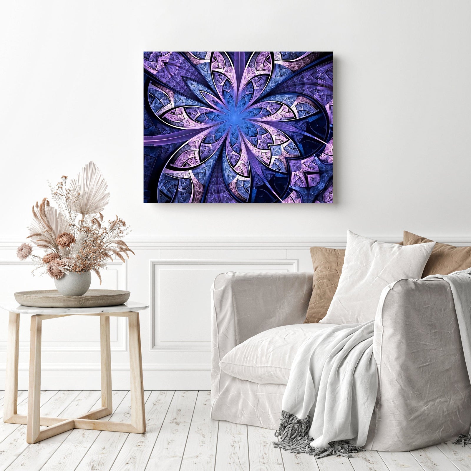 Violet Fractal Flower | Diamond Painting Displayed as Home Decor