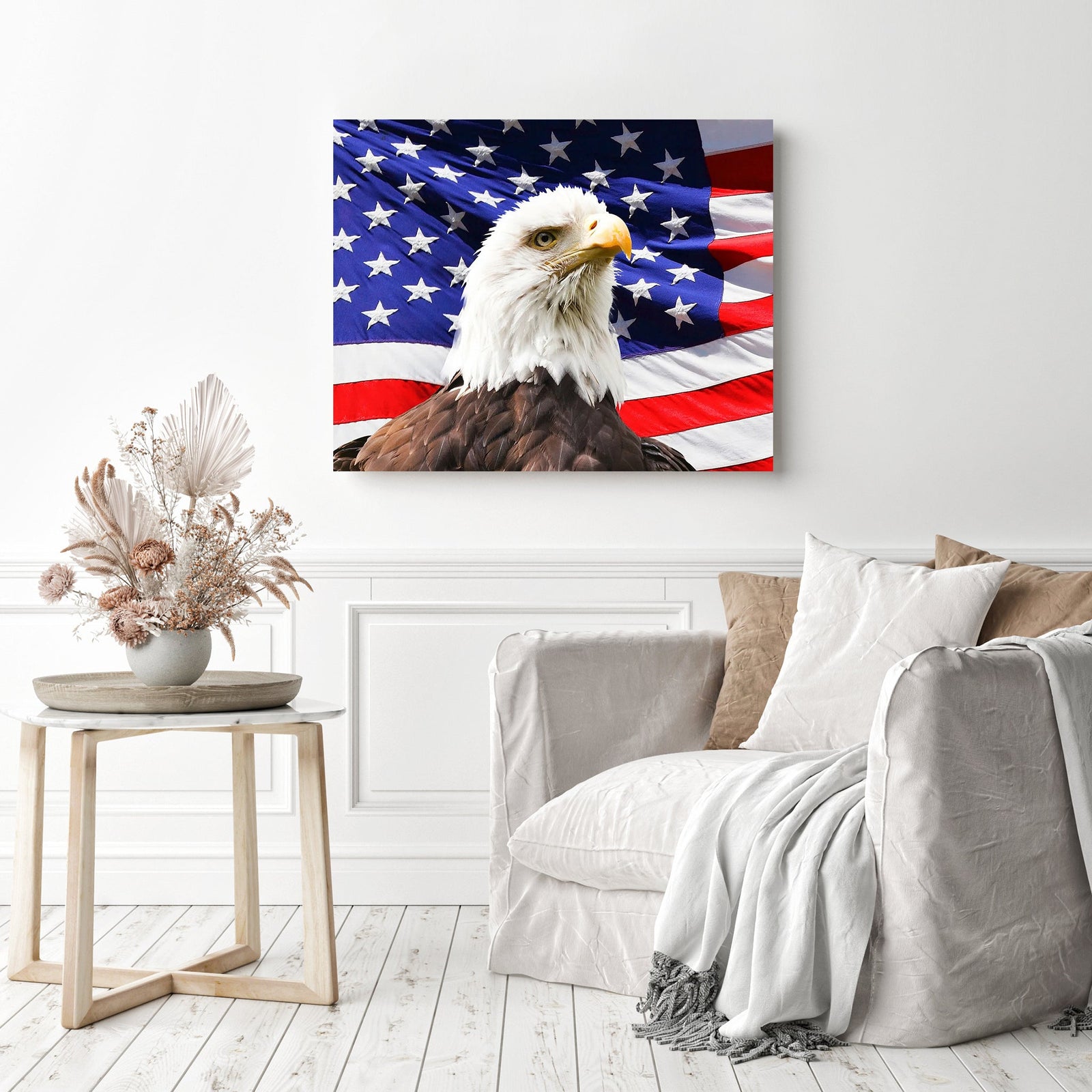 American Eagle and Flag | Diamond Painting Displayed as Home Decor