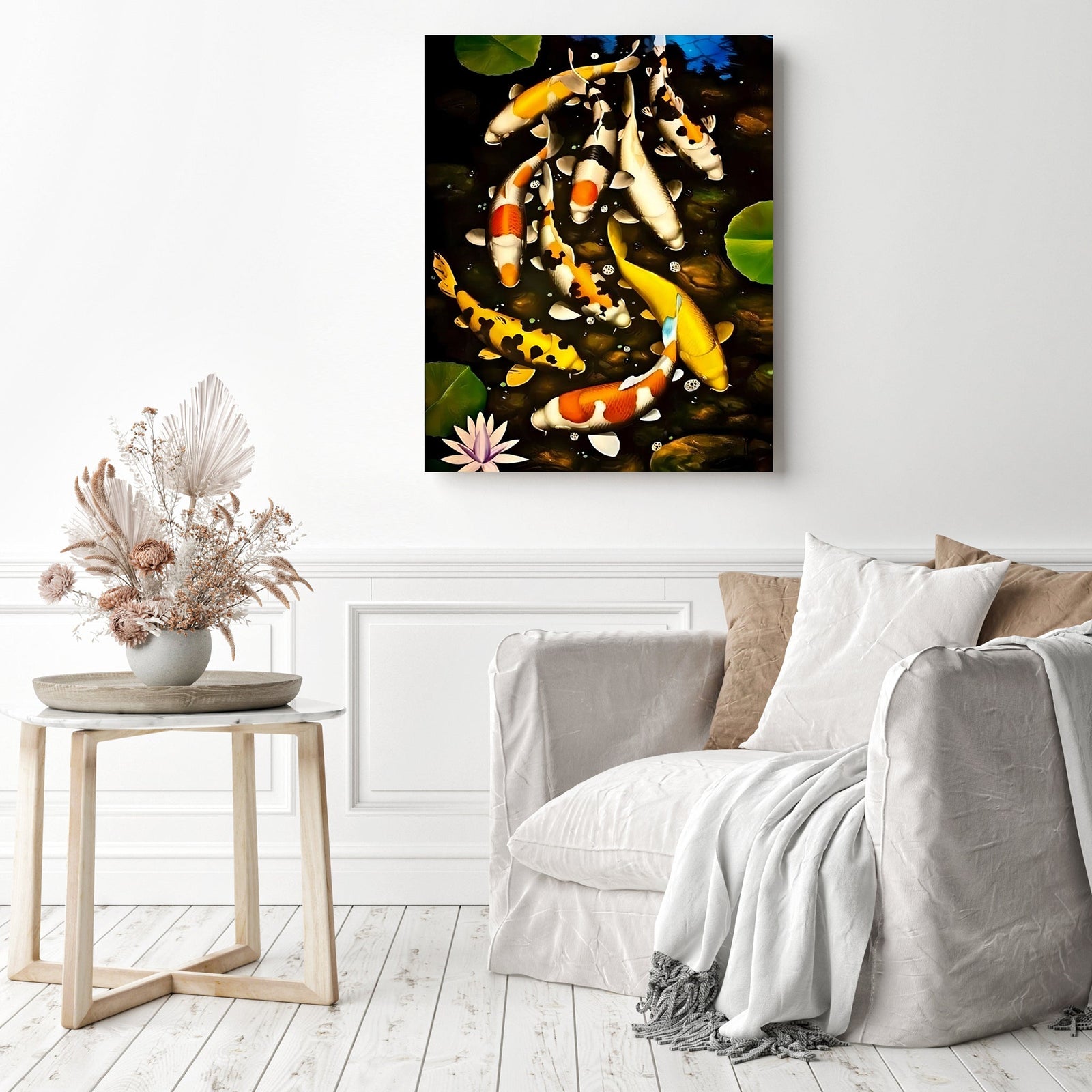 Koi Fishes | Diamond Painting Displayed as Home Decor