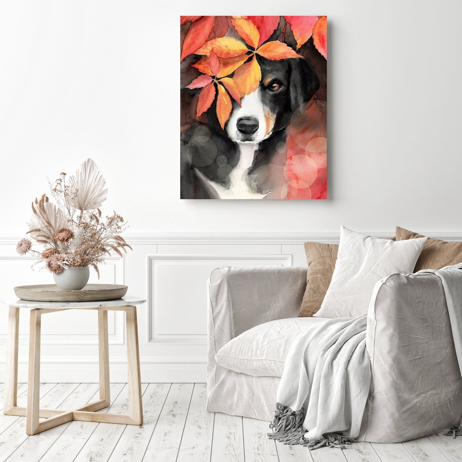 Shy Puppy | Diamond Painting Displayed as Home Decor