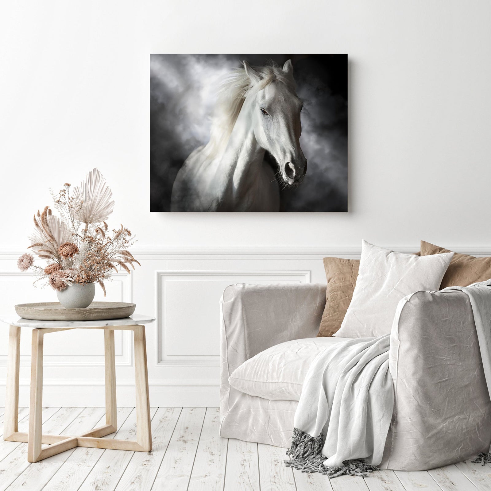 White Stallion | Diamond Painting Displayed as Home Decor