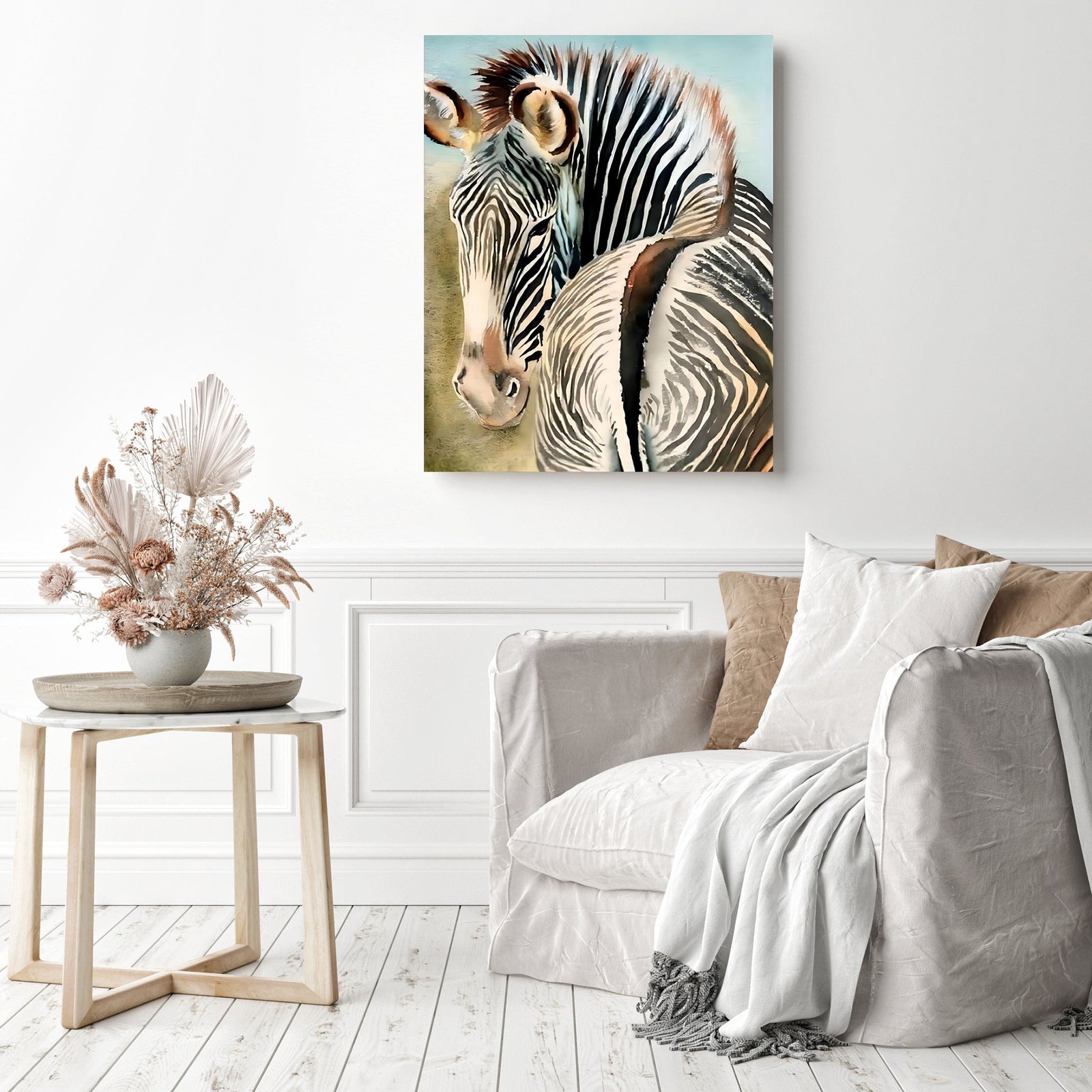 Zebra Looking Back | Diamond Painting Displayed as Home Decor