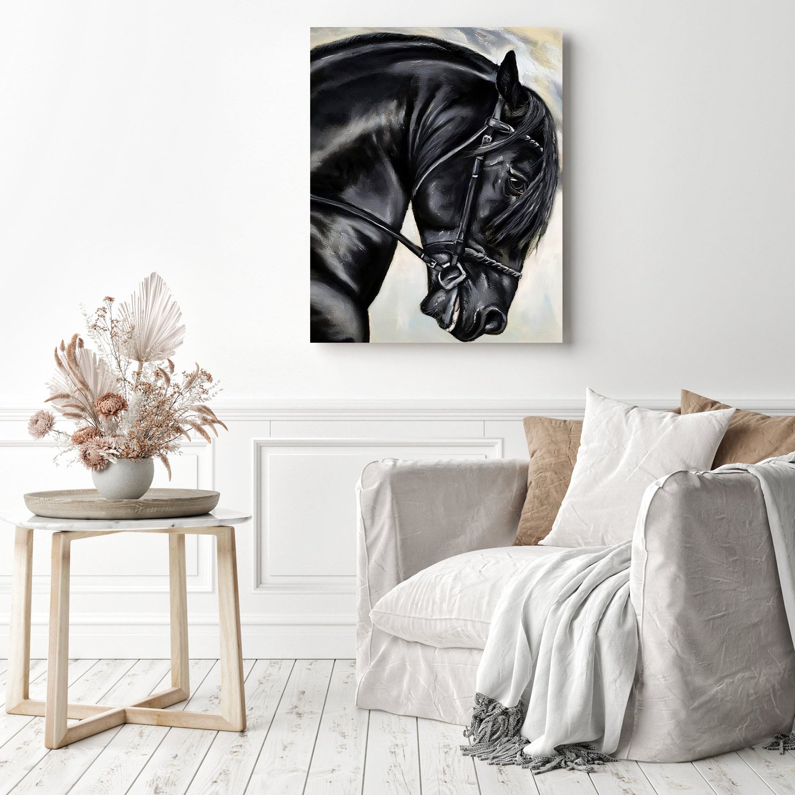 Black Friesian Horse | Diamond Painting Displayed as Home Decor