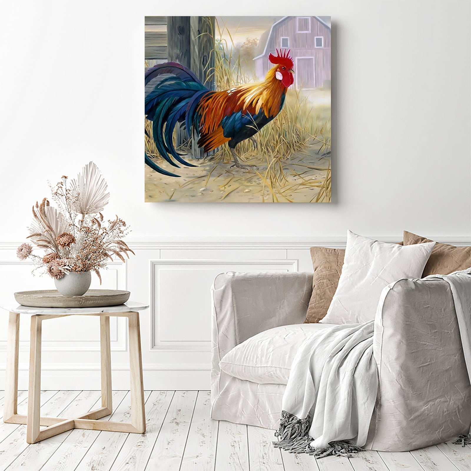 Country Rooster | Diamond Painting Displayed as Home Decor