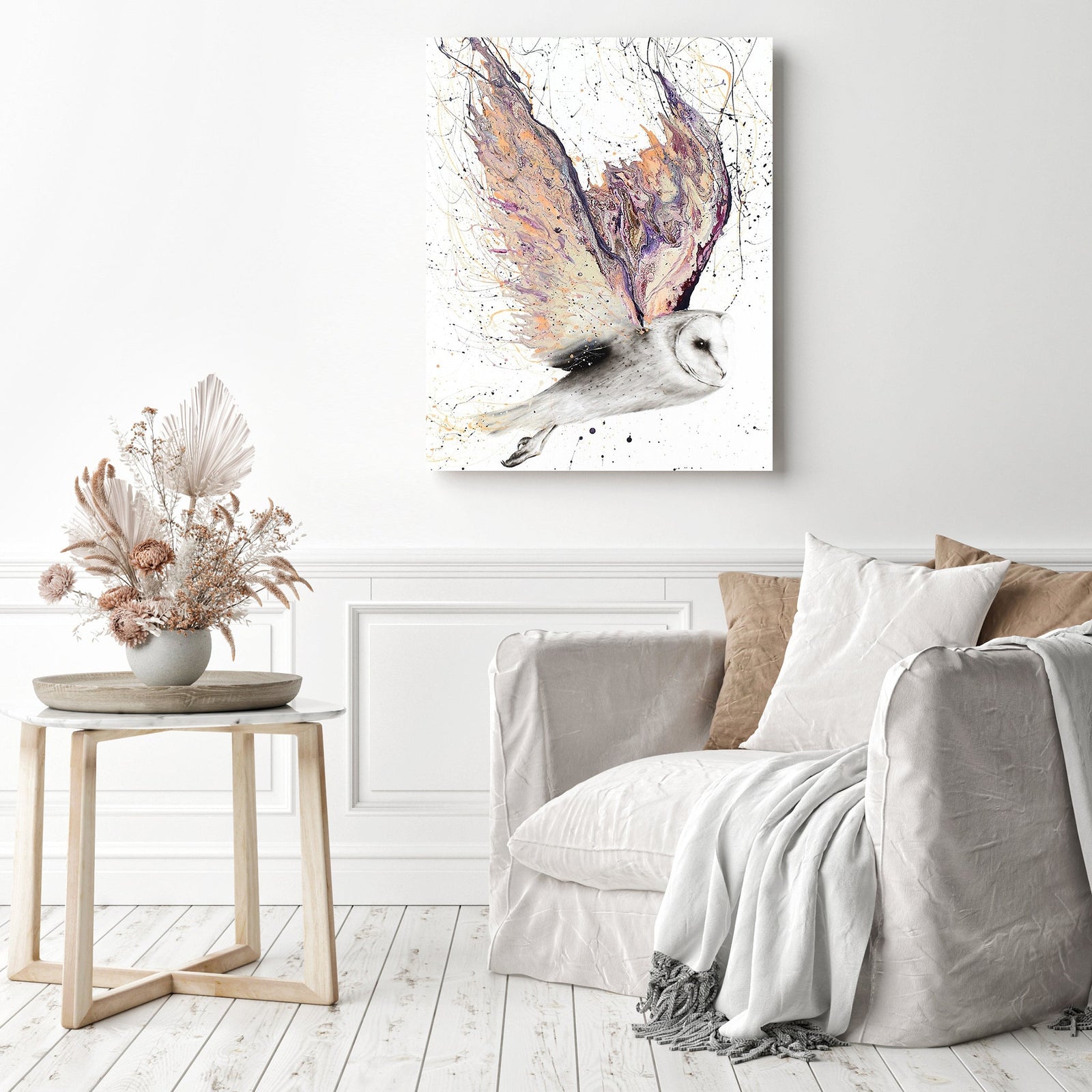 Heart Winged Owl | Diamond Painting Displayed as Home Decor