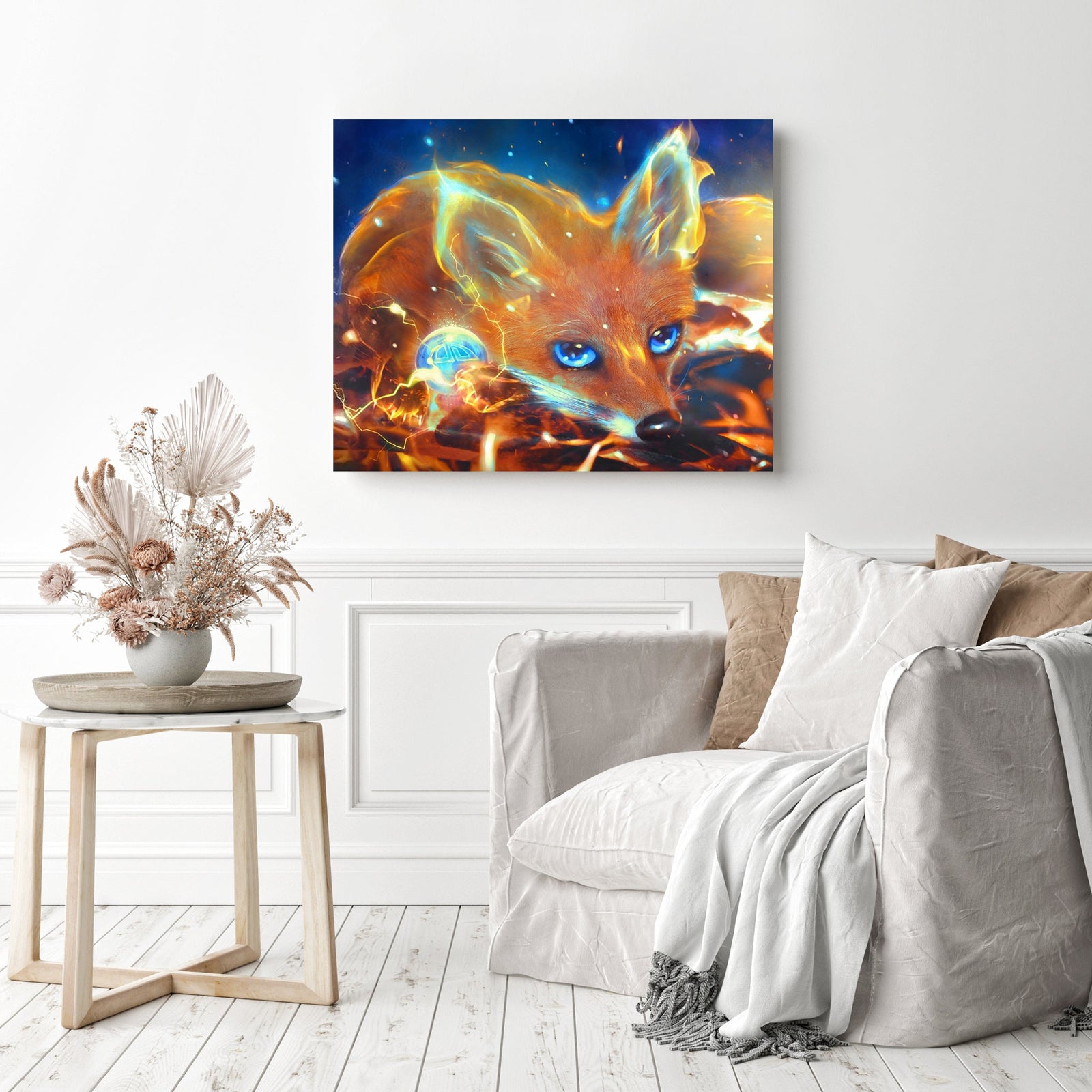 Fluorescent Fox | Diamond Painting Displayed as Home Decor