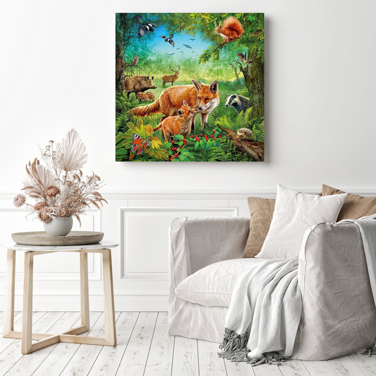 Forest Fox Squirrarl | Diamond Painting Displayed as Home Decor