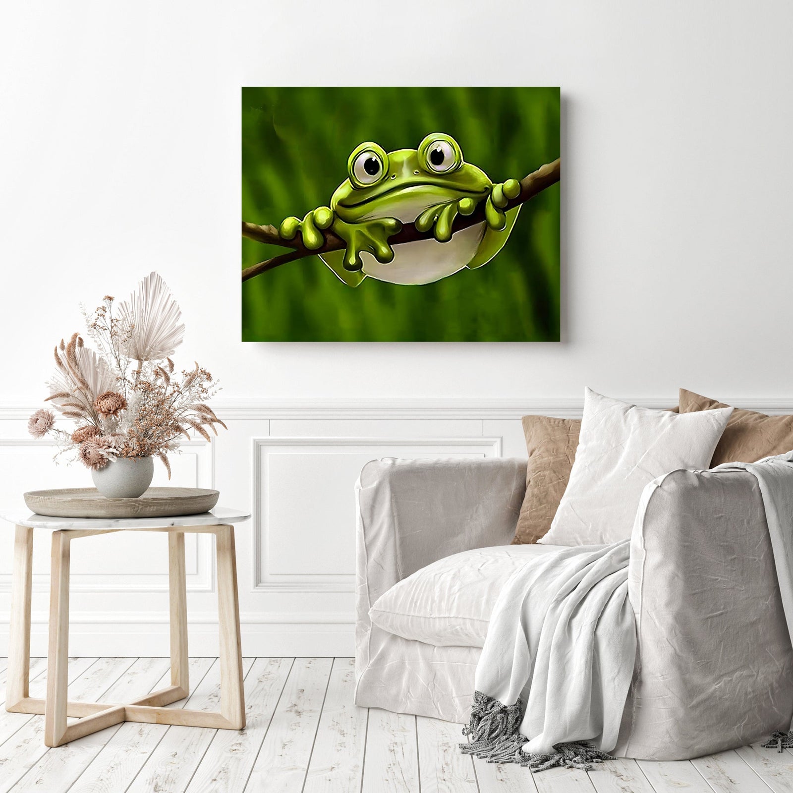 The Green Frog | Diamond Painting Displayed as Home Decor