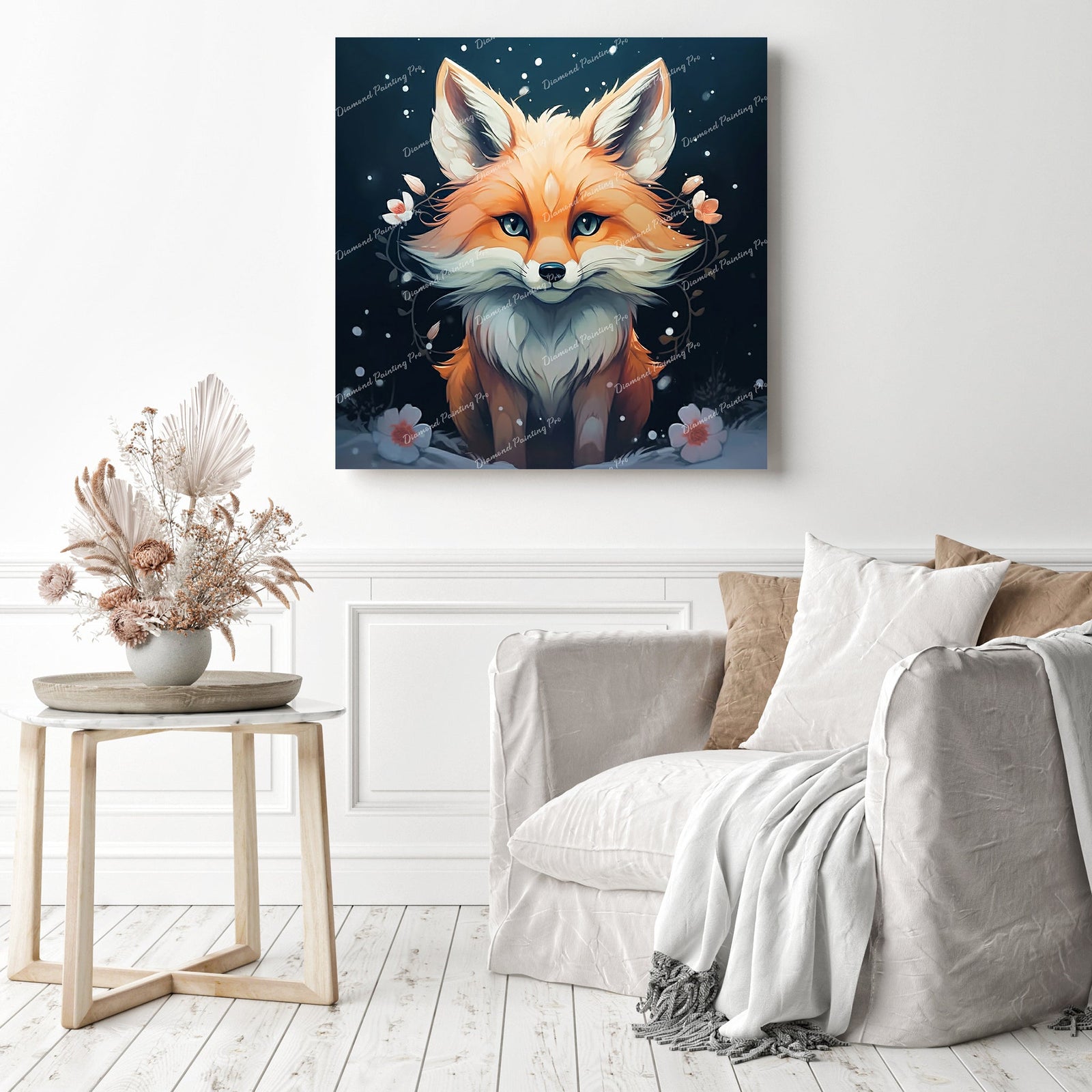 Snowy Fox's Secret | Diamond Painting Displayed as Home Decor