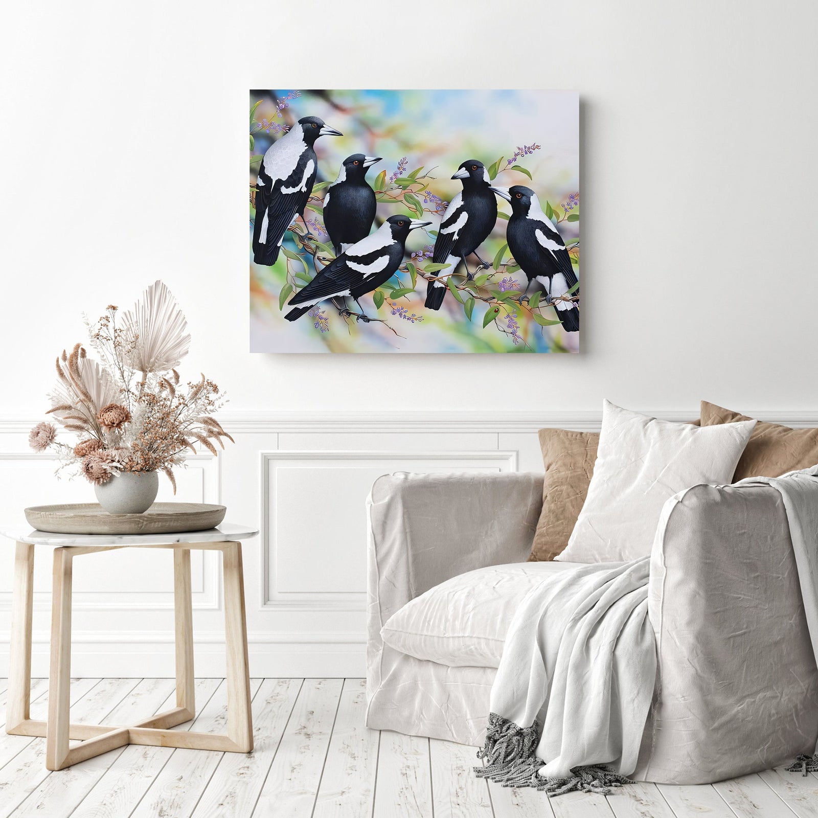 Magpies | Diamond Painting Displayed as Home Decor