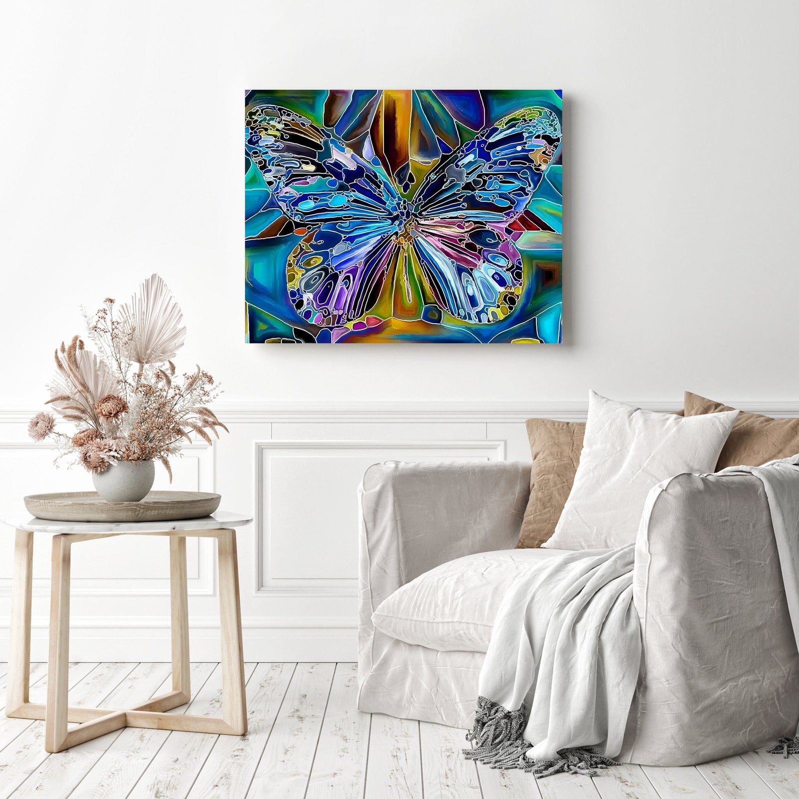 Multicolored Psychedelic Butterfly | Diamond Painting Displayed as Home Decor