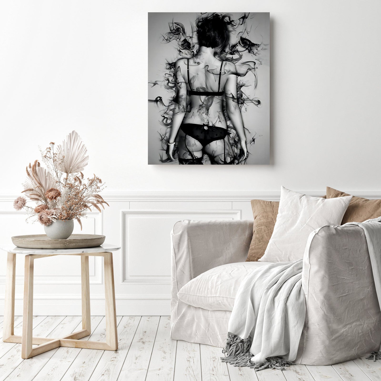 The Smoke Nude Collection B&W | Diamond Painting Displayed as Home Decor