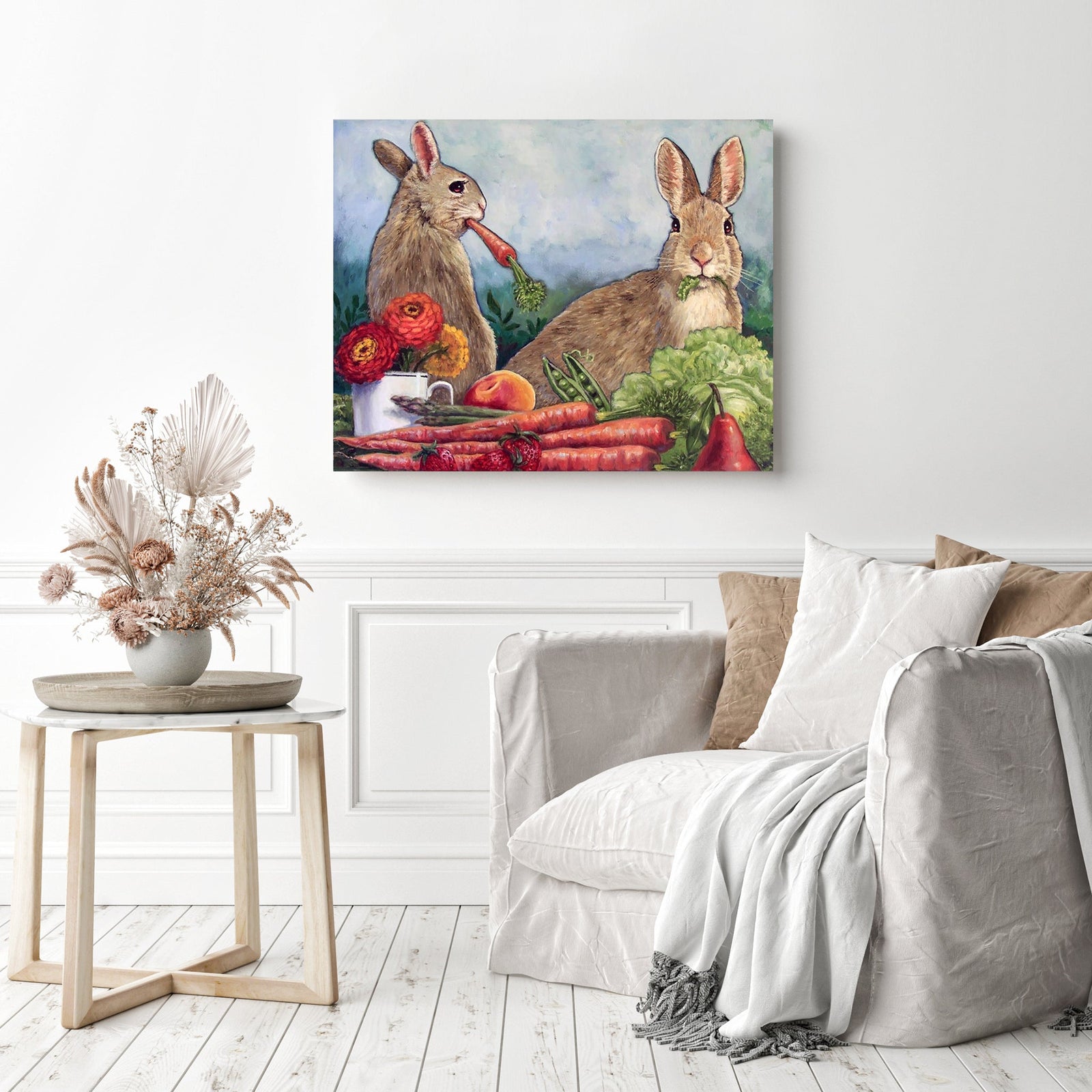 Summer Joy Bunnies | Diamond Painting Displayed as Home Decor