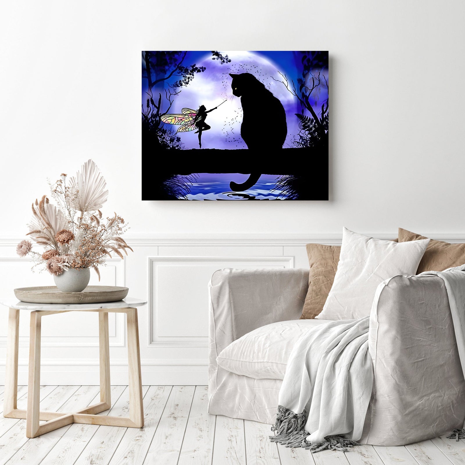 Fantasy Dream Cat Fairy | Diamond Painting Displayed as Home Decor