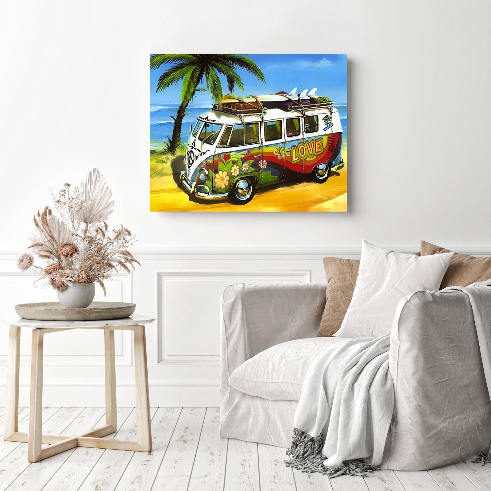 Seaside Bus Rhinestone | Diamond Painting Displayed as Home Decor