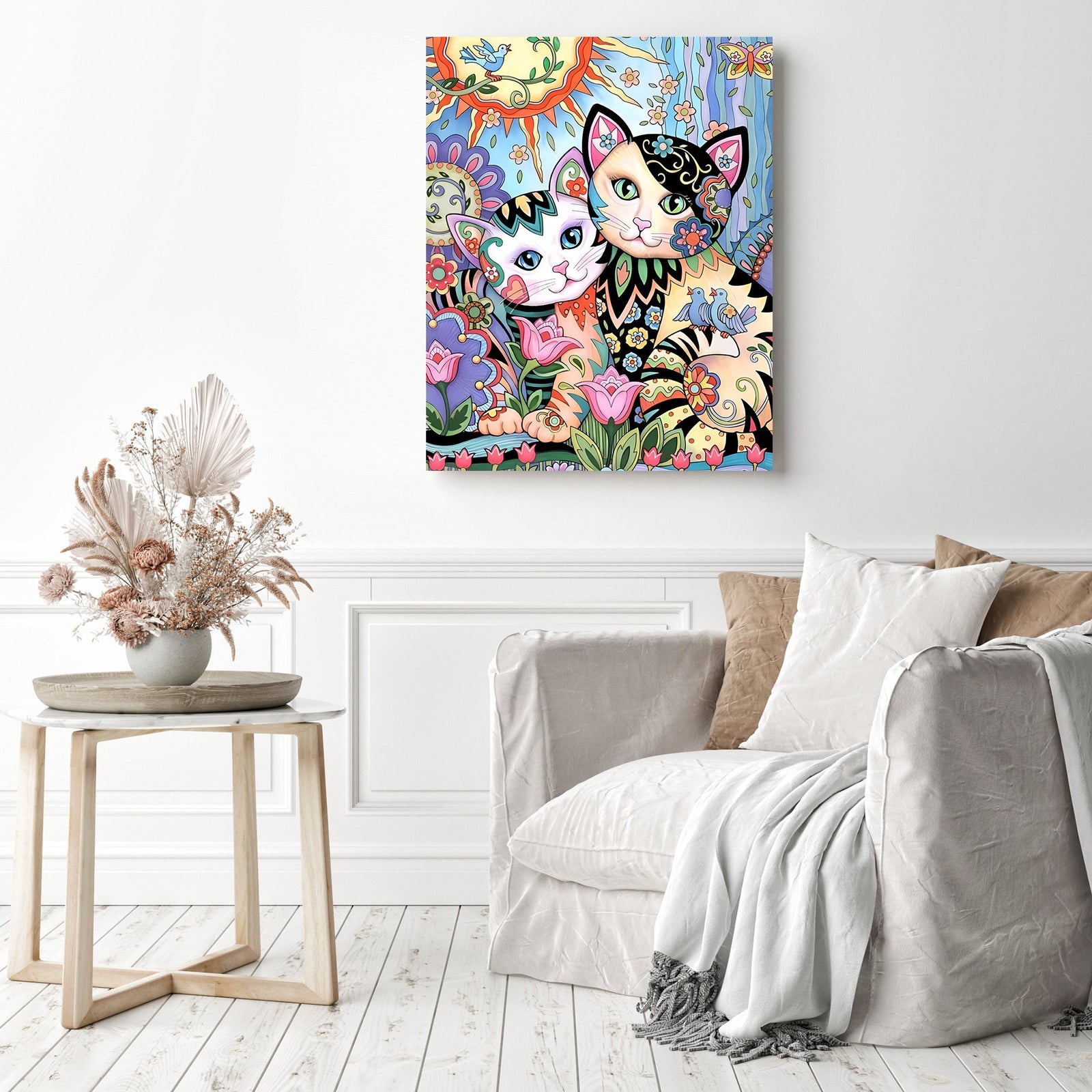 Cartoon Abstract Colorful Cats Lover | Diamond Painting Displayed as Home Decor