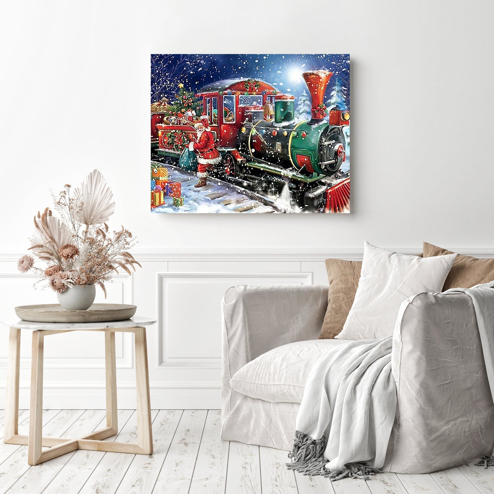 Christmas Santa Claus Train | Diamond Painting Displayed as Home Decor