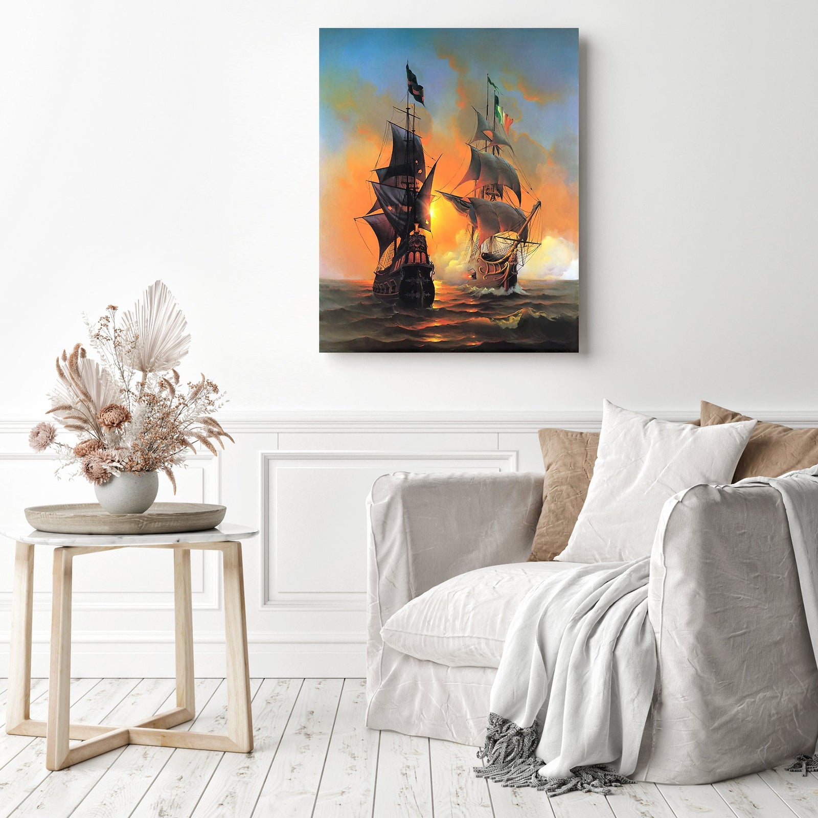 Sailboats Sailing In The Sea | Diamond Painting Displayed as Home Decor