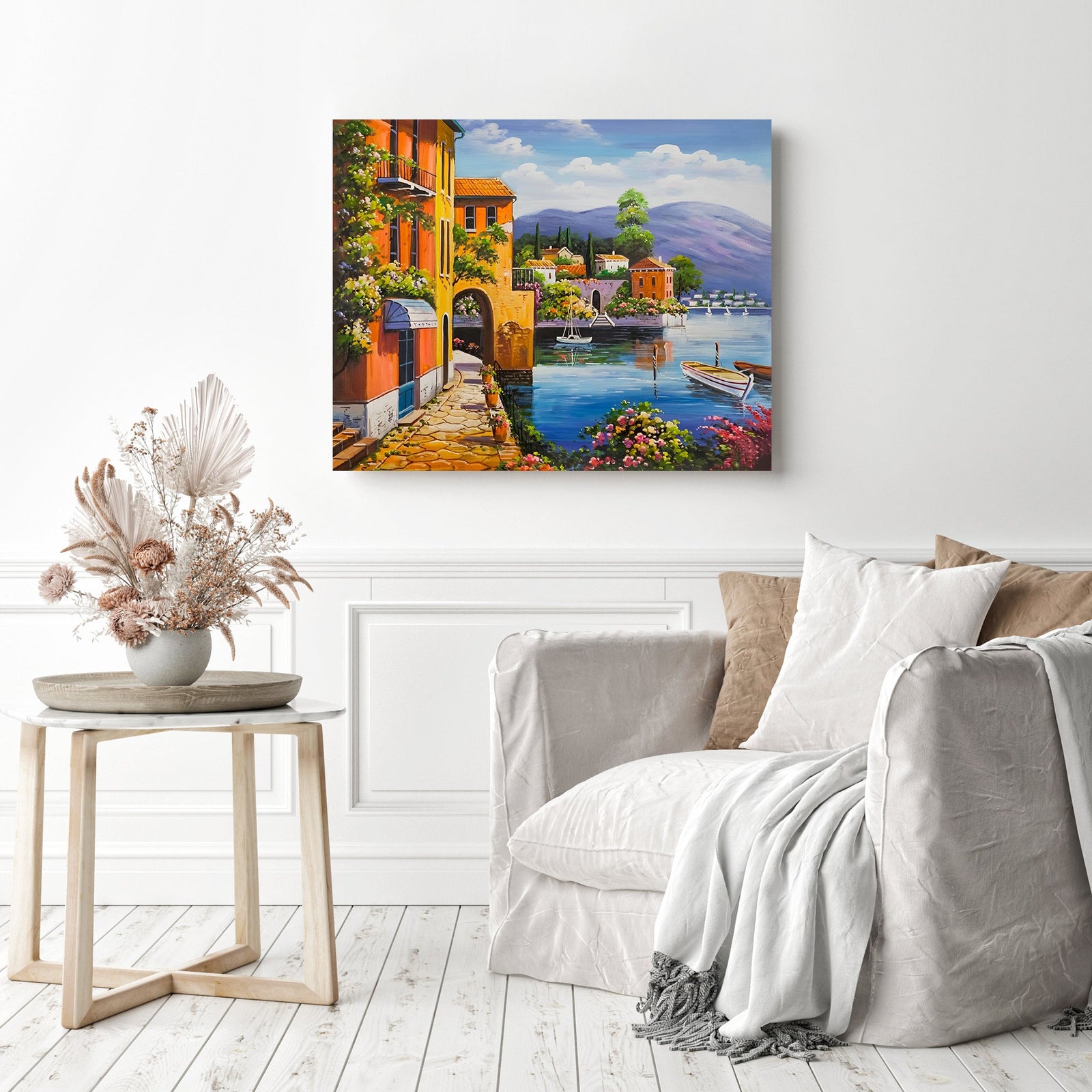 Dream Coastal City Landscape | Diamond Painting Displayed as Home Decor