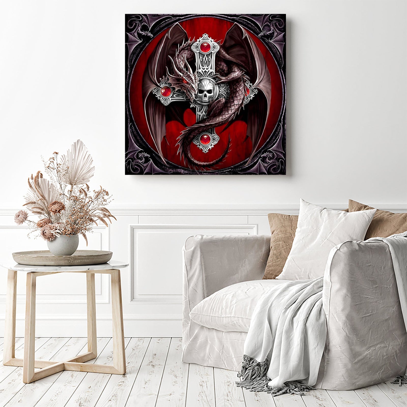 Horrible Skull Dragon | Diamond Painting Displayed as Home Decor