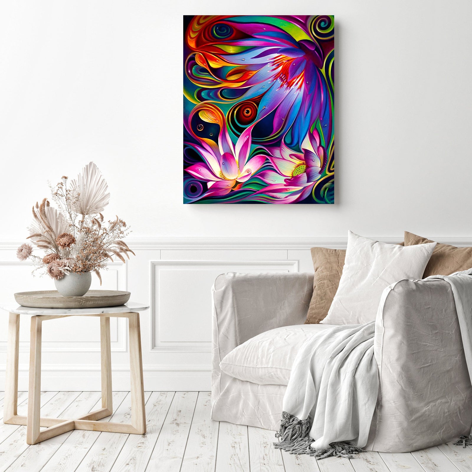 Floral Mandala Pattern | Diamond Painting Displayed as Home Decor