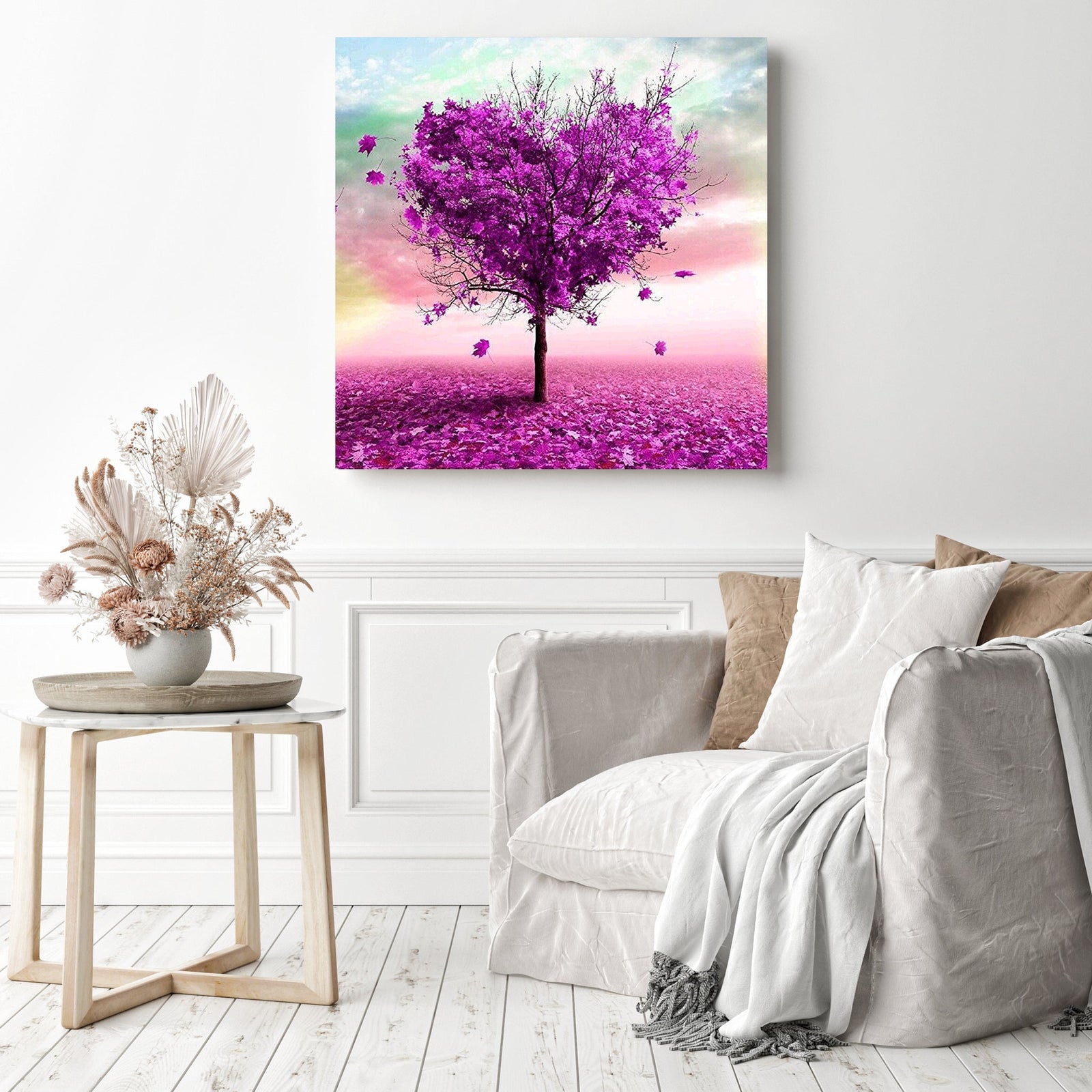 Fantasy Purple Heart Tree | Diamond Painting Displayed as Home Decor