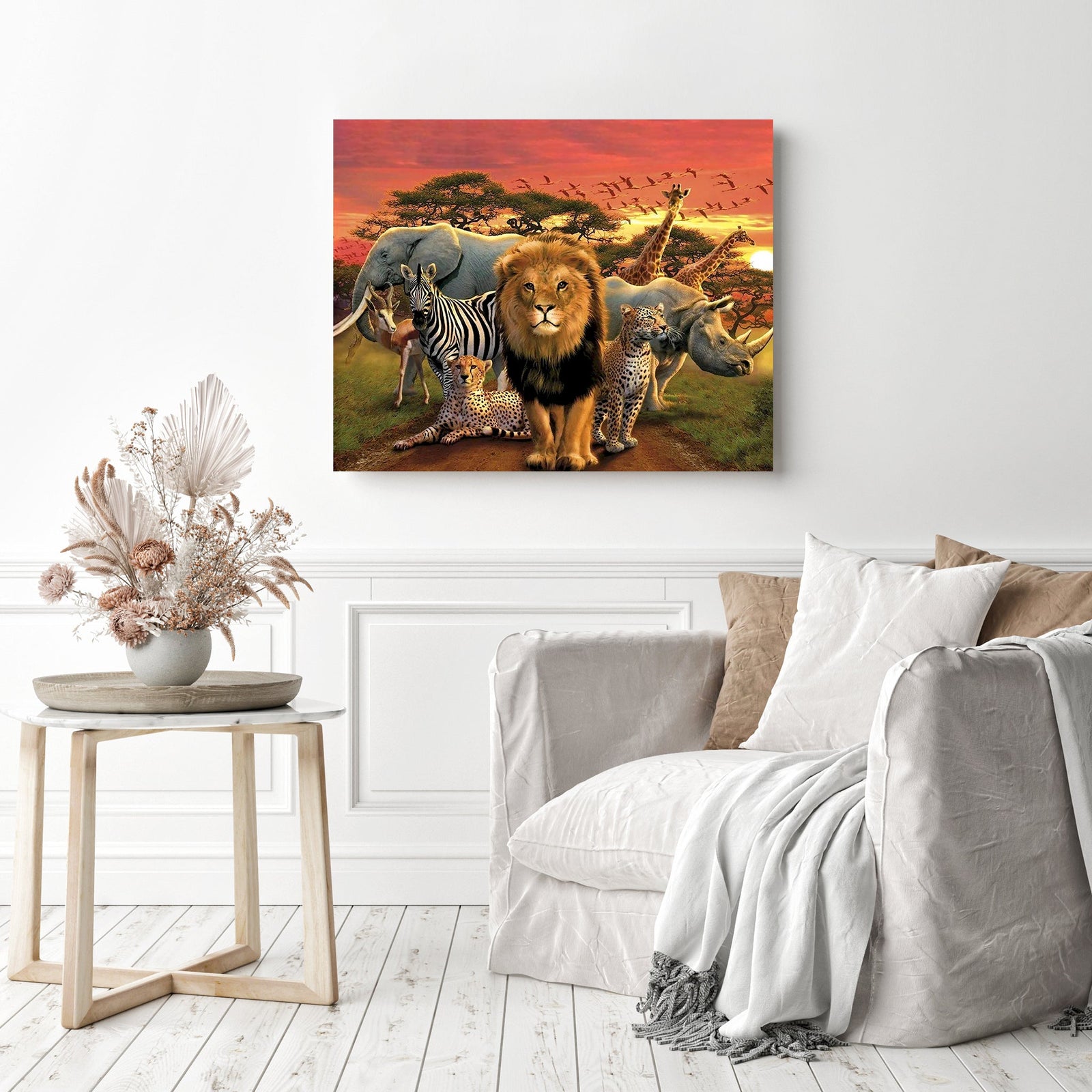 Amaizng Safari Wildlife Sunset | Diamond Painting Displayed as Home Decor