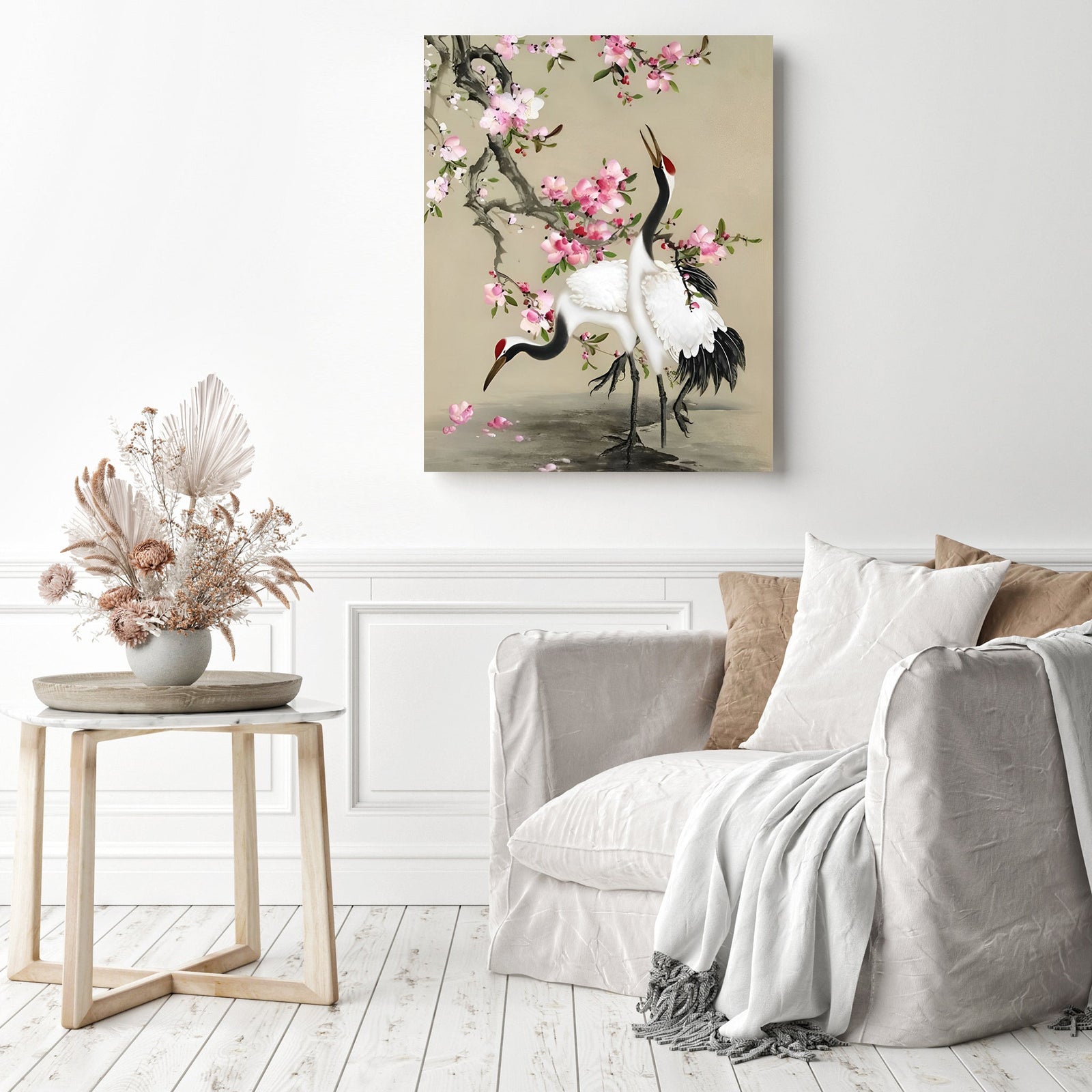 Watercolor Red-Crowned Crane | Diamond Painting Displayed as Home Decor