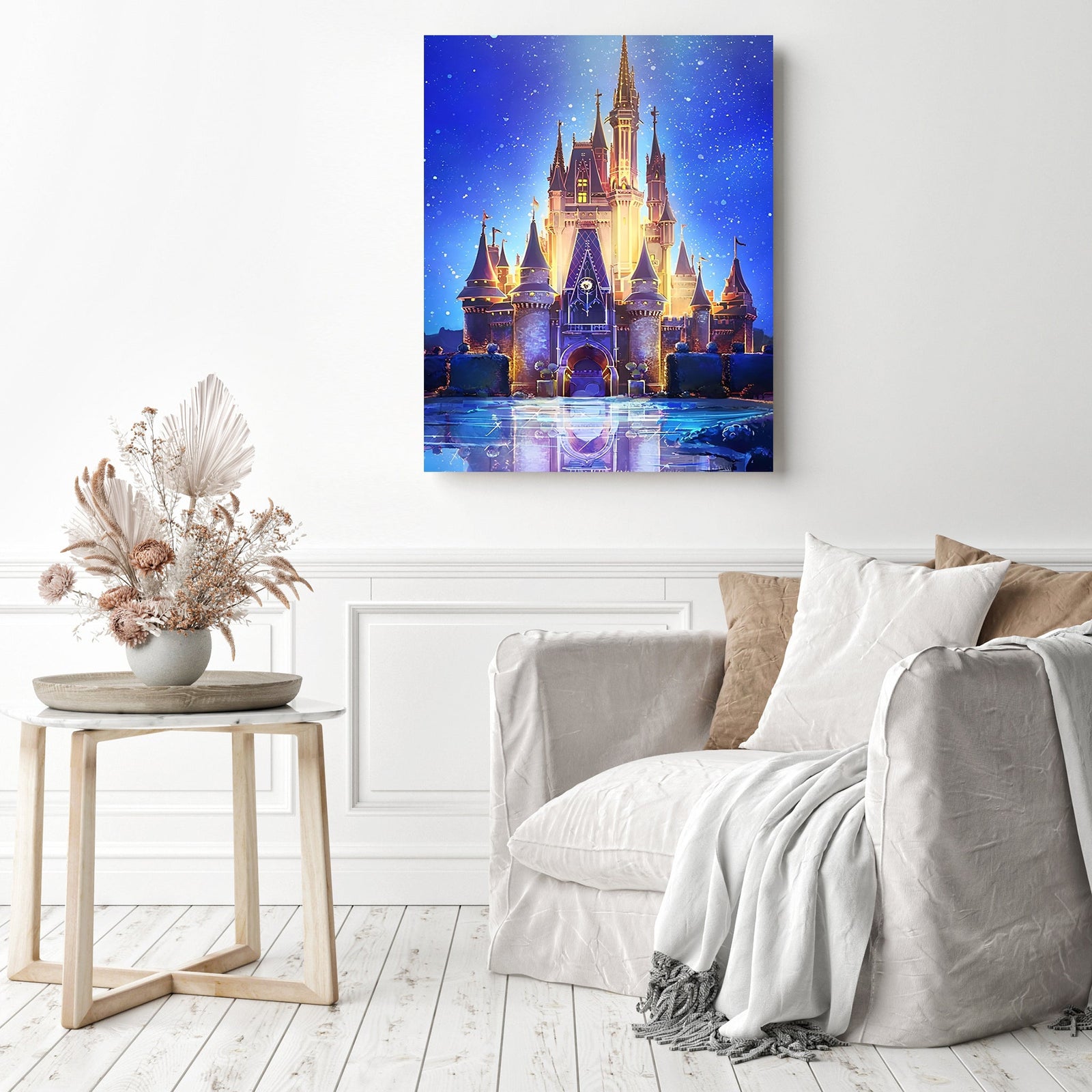 Castle Night Picture | Diamond Painting Displayed as Home Decor