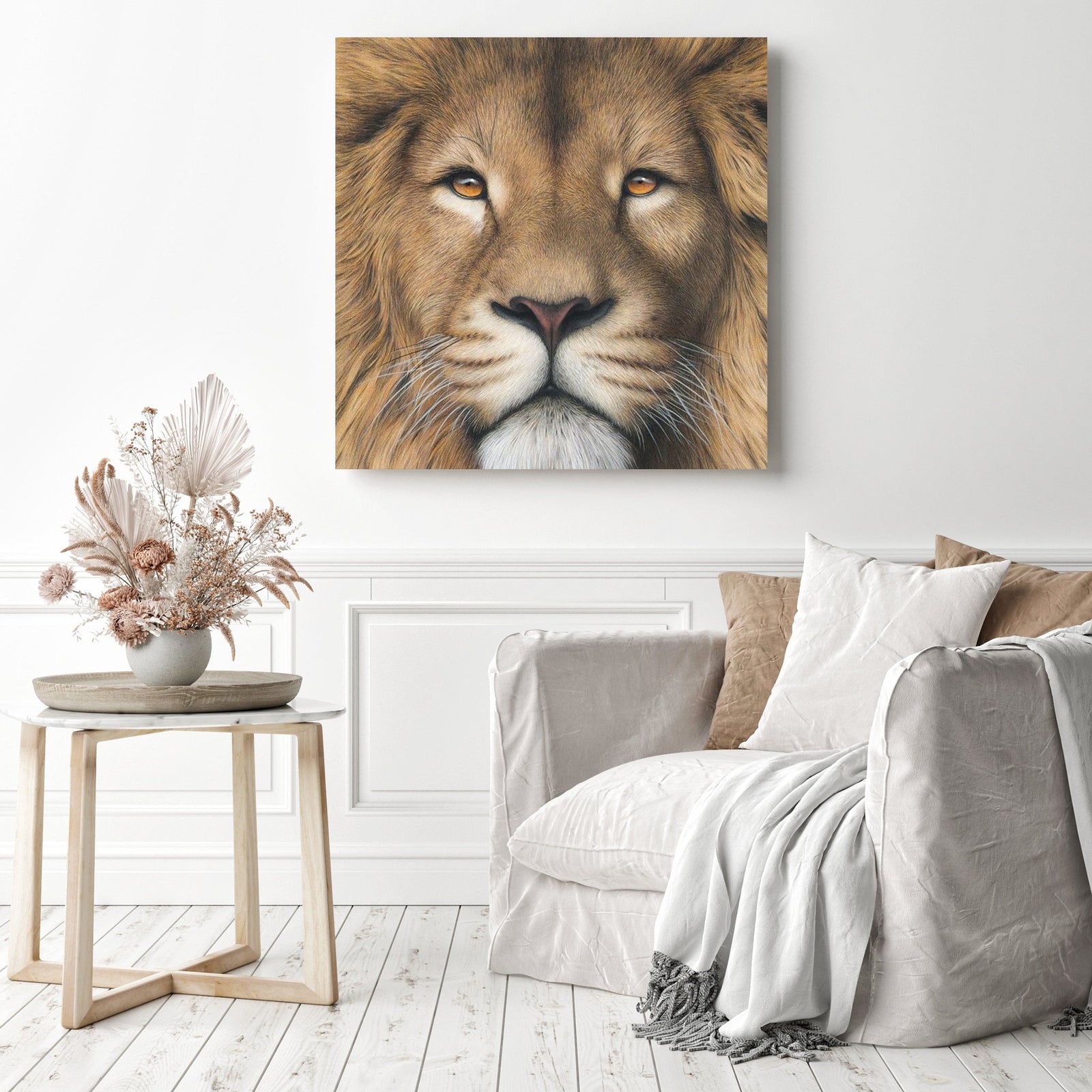 Cartoon Lion Face | Diamond Painting Displayed as Home Decor