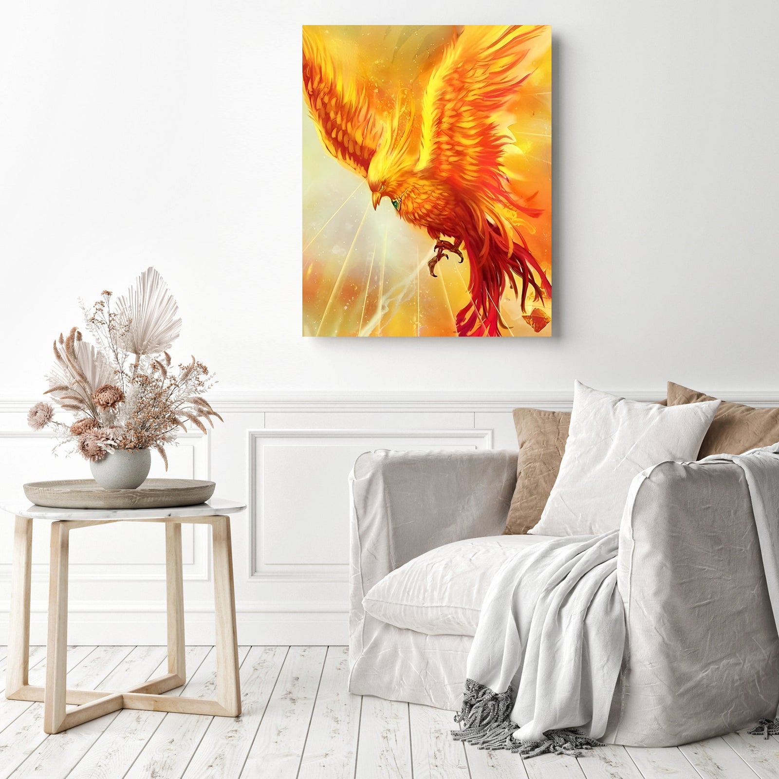 Fantastic Fire Phoenix | Diamond Painting Displayed as Home Decor