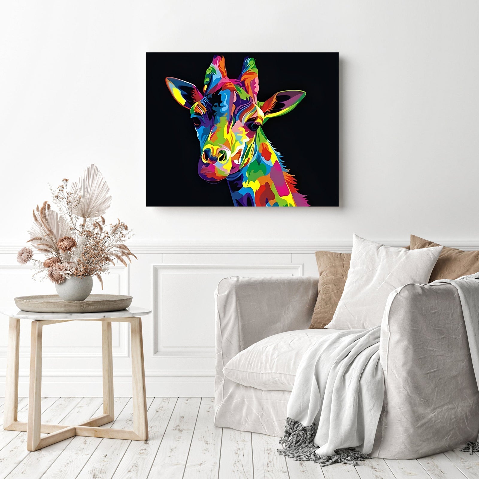 Colorful Giraffe | Diamond Painting Displayed as Home Decor