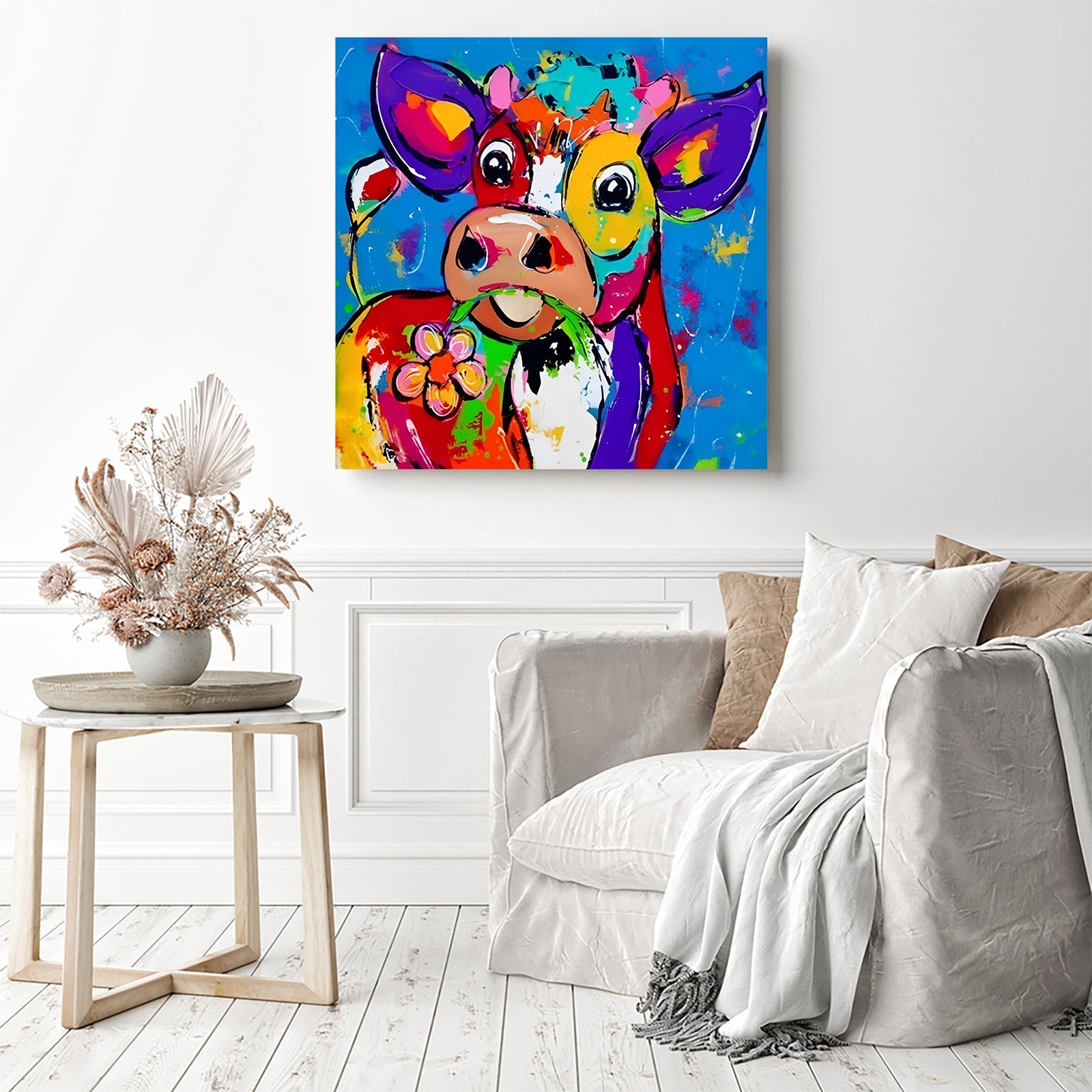 Watercolored Cow | Diamond Painting Displayed as Home Decor