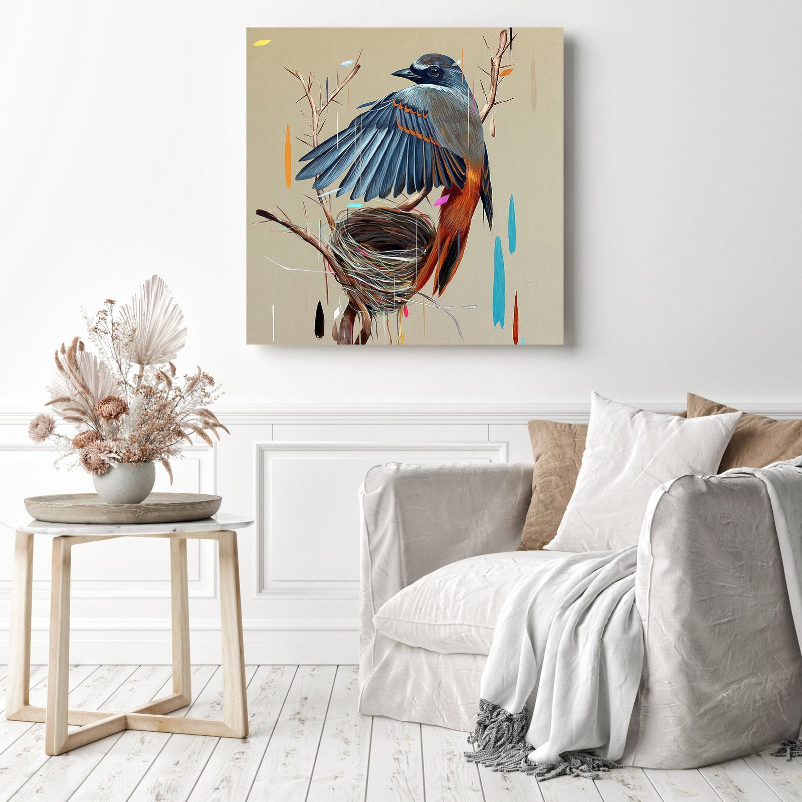 Hummingbird and nest | Diamond Painting Displayed as Home Decor