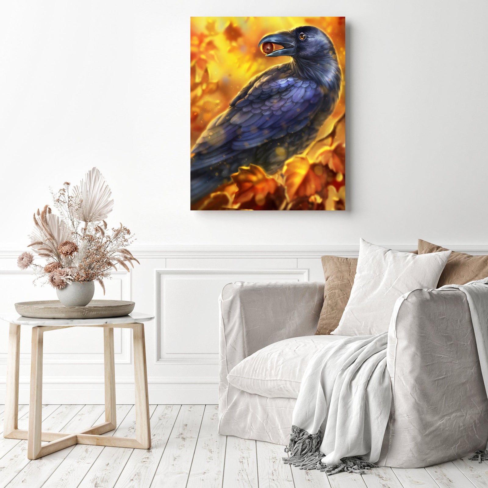 Bird Raven | Diamond Painting Displayed as Home Decor