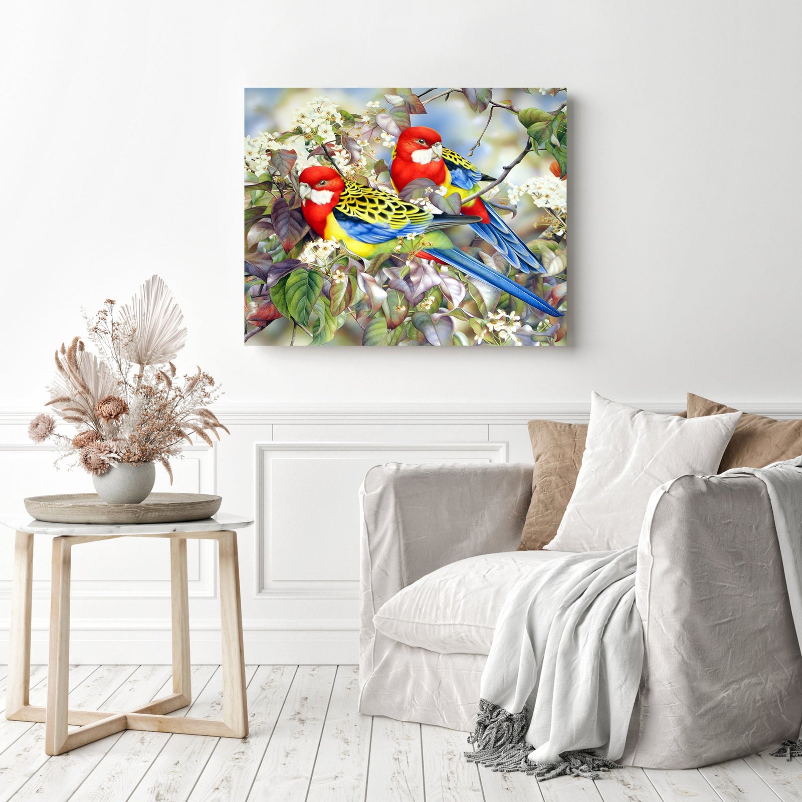 Flowers and Birds | Diamond Painting Displayed as Home Decor